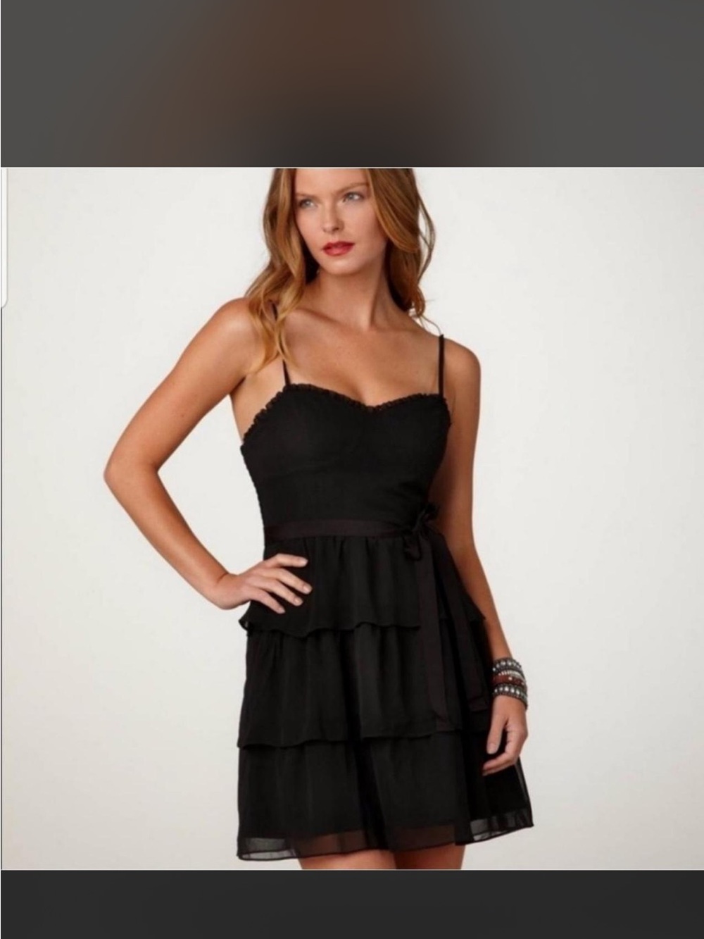 American Eagle Outfitters Black Tiered Spaghetti-Strap Mini Dress